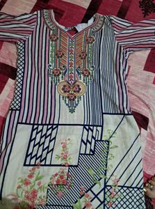Striped &amp; Floral Print Kurti