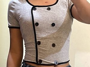 Grey Button-Down Top