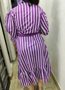 Ankel Length Puff Sleeves Dress With Belt