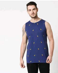 BEWAKOOF Men Printed Round Neck Pure Cotton Blue