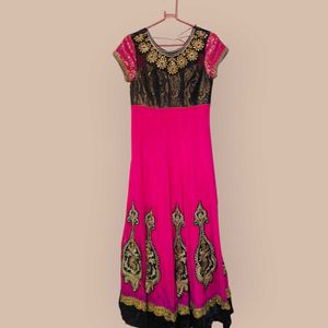 Pink &amp; Black Embellished Anarkali