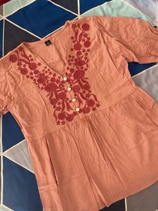 Peach Embroidered Top