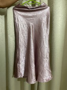 Pink Satin Midi Skirt