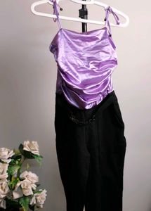 Purple Shimmer Cami &amp; Black Pants Jumpsuit