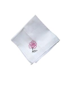 Rose Hand Embroidery White Pure Cotton Kerchief