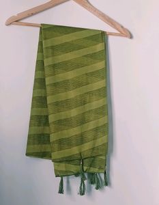 Green Striped Tassel Scarf