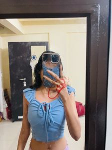 Cute Blue Tie-Front Top