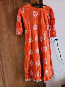 Orange Printed Kurta Set