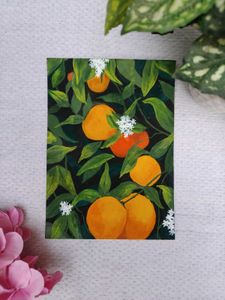 🍊 Oranges And Leaves – Handmade Painting 🎨✨