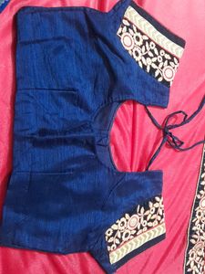 Red Contrast Sari With Ready Blouse