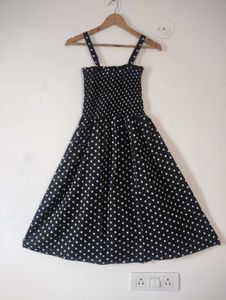 Polka Print Dress For Women, Black