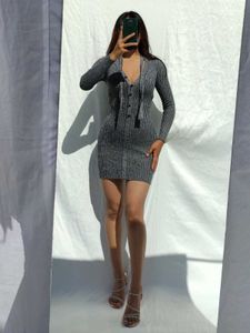 Stylish Knit Ripped grey Bodycon Dress