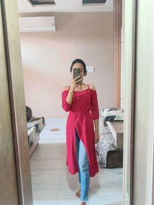 Red Off-Shoulder Kurti