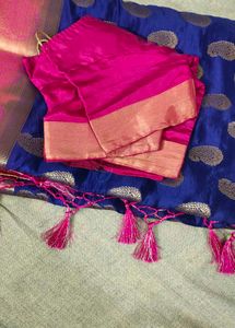 Elegant Blue &amp; Pink Saree with Blouse