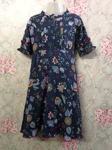 Kids Cotton Frock With Frills,Pintex,and Lace