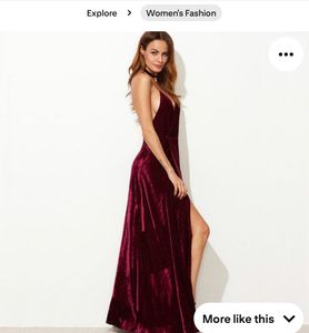 Shein Velvet Front High Slit Backless Maxi Gown