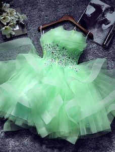 Green cocktail dress cascading ruffles strapless s