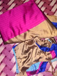 Pink, Blue, and Brown Saree