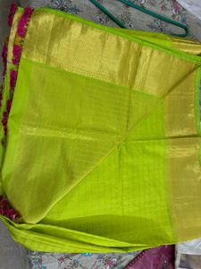 Lime Yellow Pure Kanchi Saree- Unstiched Blouse