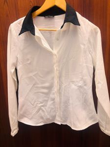 White Blouse with Black Collar