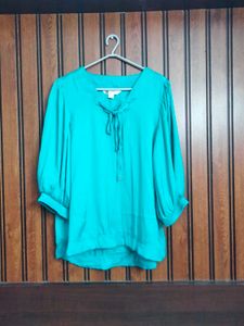 Elegant Teal Tie-Neck Top