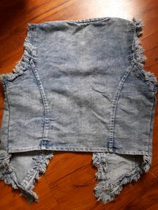 Frayed Edges Cropped Denim Vest, Girls Denim Jacket, Sleevless Denim Jacket For Women