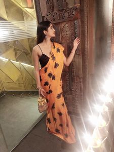 Orange satin saree