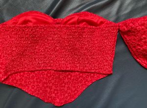 Red Floral Printed Off Shoulder Top