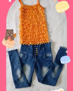 Combo Top And Jeans 🧡💙