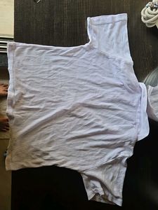 Deep Neck Striped White T-Shirt