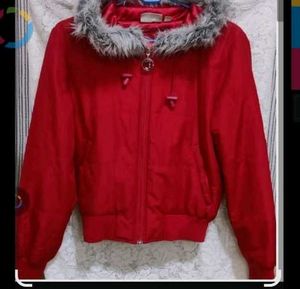Red Faux Fur Trim Jacket