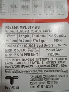 Novajet MPL Multi Purpose Label Seal Pack