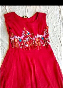 Red Dress with Floral Embroidery