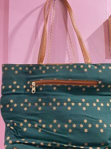 Green &amp; Gold Tote Bag with Pouch