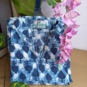 Graceful Indigo Color Khadi Cotton Kurti❤️