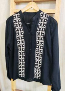 Black Embroidery Work Cotton Top Size-38