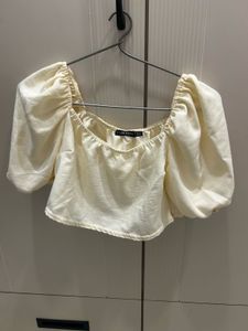 Cream Puff Sleeve Crop Top