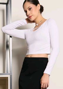 Chic White Long Sleeve Crop Top Size- M,L,XL