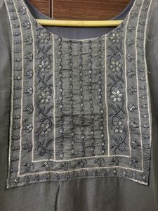 Grey Art Silk Embroidered Kurti With Dupatta
