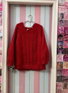 Red Knit V-Neck Sweater