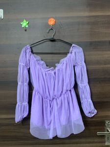 Purple Off-Shoulder Tulle Top