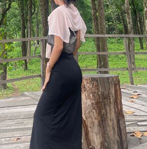 combo black dress and pink mesh top