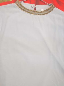 Silver Beaded Collar Blouse For Office