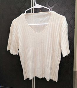 Ribbed Knit V-Neck Top