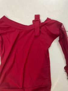 korean top red-maroon color
