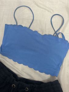 Blue Crop Top &amp; Black Shorts Set