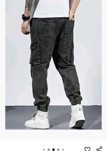 Stylish Black Denim Cargo Joggers