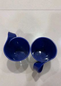 2 Blue Cups with Unique Handles