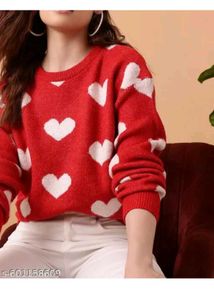 Red Heart Print Sweater