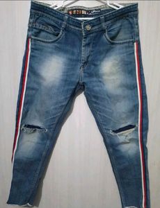 Trendy knee cut Jeans with Side Stripe